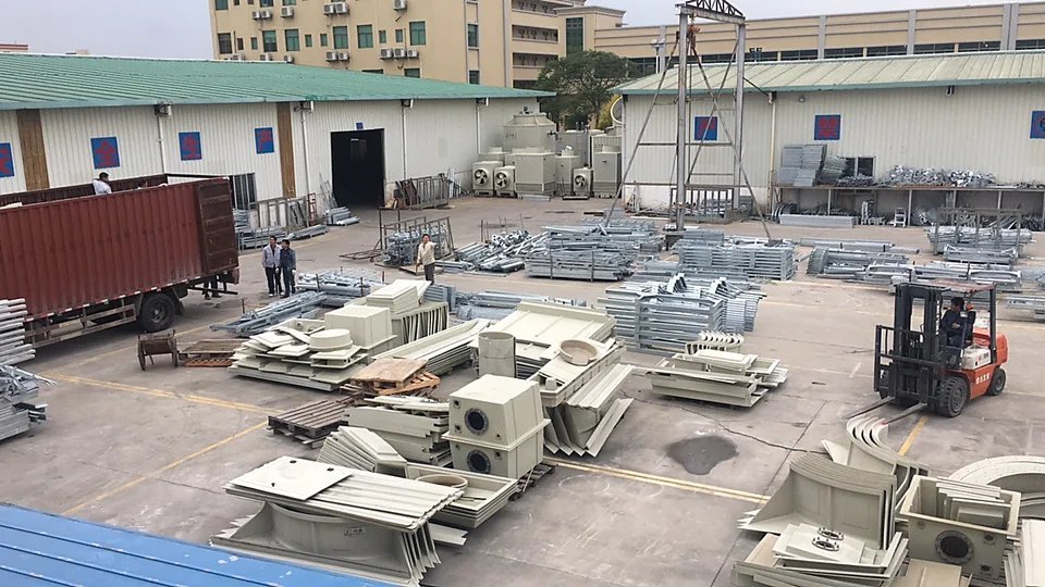 Cooling tower components staged before assembly