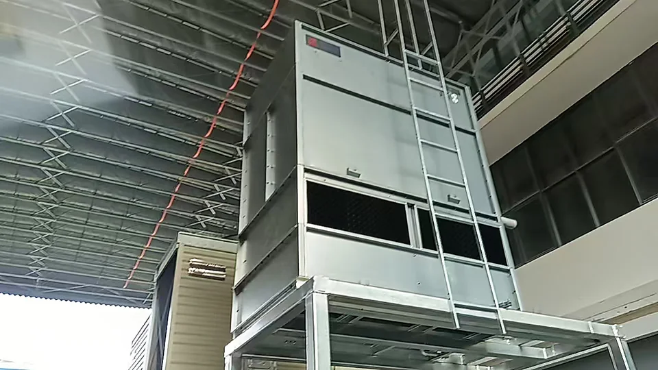 Rectangular cooling tower unit with ladder and service access