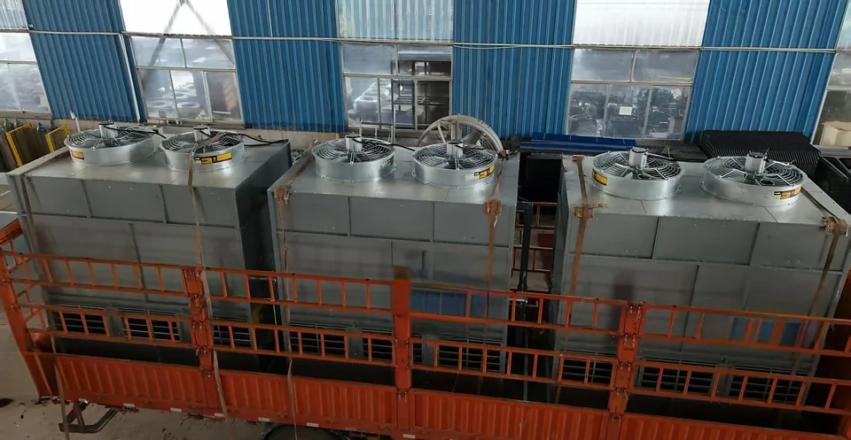 Triple-cell industrial cooling tower shipment preparation